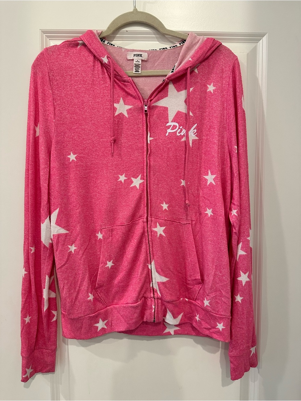 PINK Victoria's Secret Hot Pink Star Zip-Up Hoodie